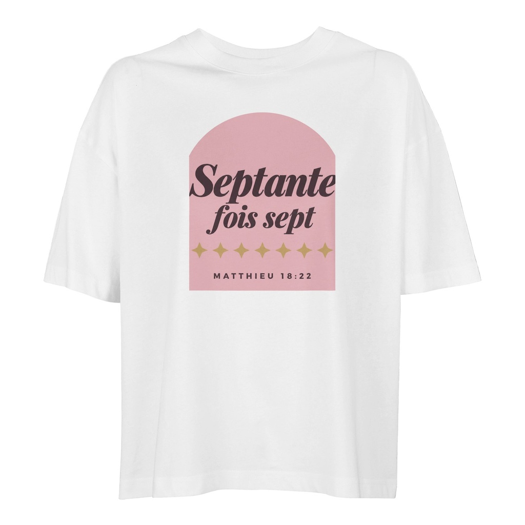 « Septante fois sept » — T-shirt ample femme | Matthieu 18:22 (Blanc, XS)