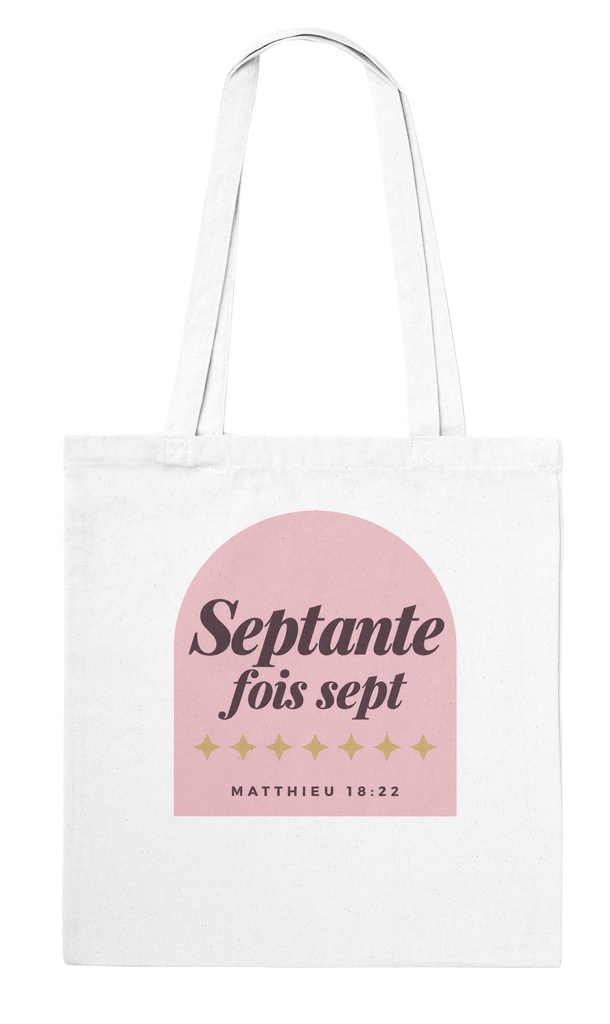 « Septante fois sept » — Tote bag en coton | Matthieu 18:22 (Blanc)