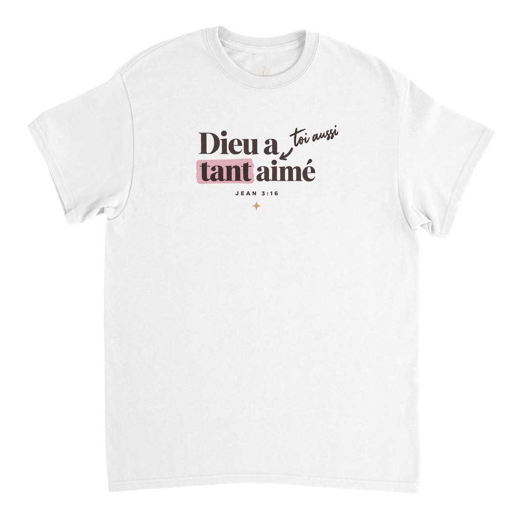 « Dieu a tant aimé » — T-shirt unisexe | Jean 3:16 (Blanc, S)