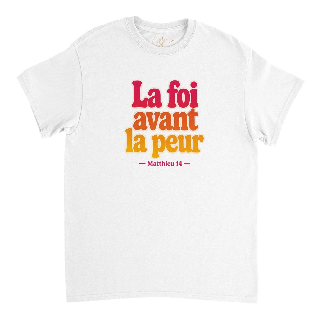 « La foi avant la peur » — T-shirt unisexe recto-verso | Matthieu 14 (Blanc, S)