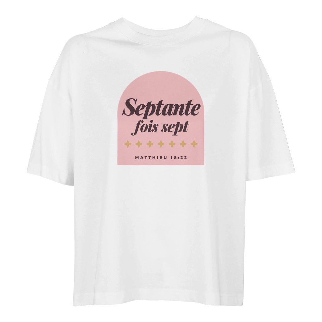« Septante fois sept » — T-shirt ample femme recto-verso | Matthieu 18:22 (Blanc, XS)
