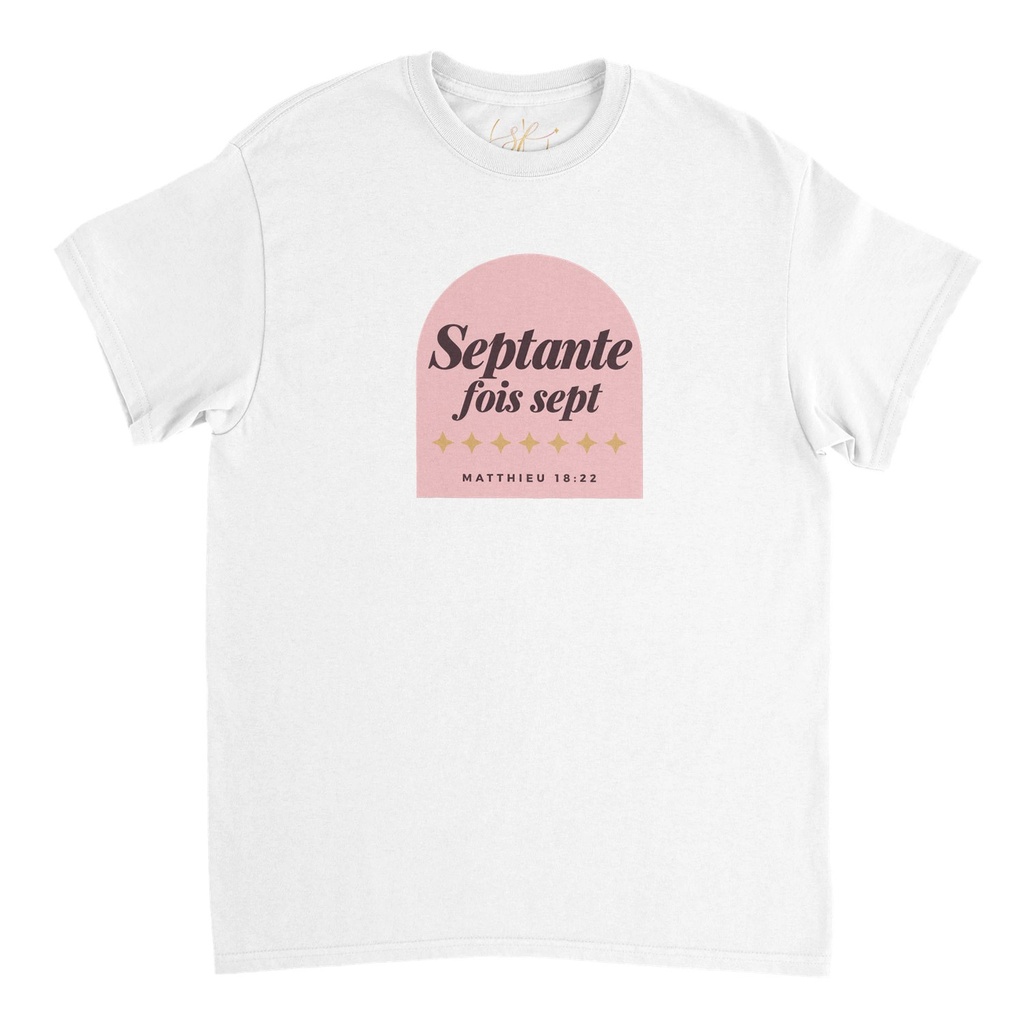 « Septante fois sept » — T-shirt unisexe recto-verso | Matthieu 18:22 (Blanc, S)