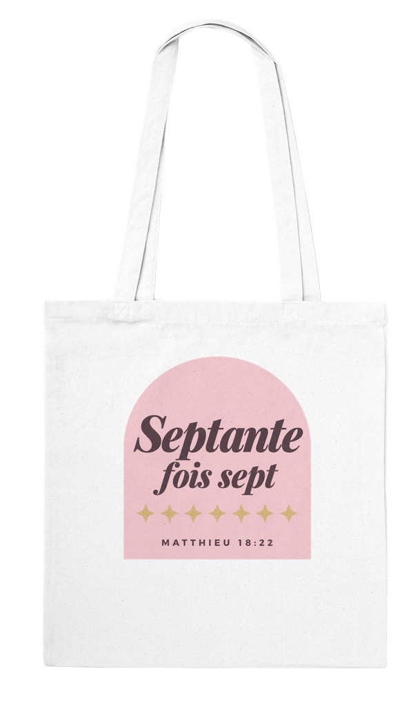 « Septante fois sept » — Tote bag en coton recto-verso | Matthieu 18:22 (Blanc)